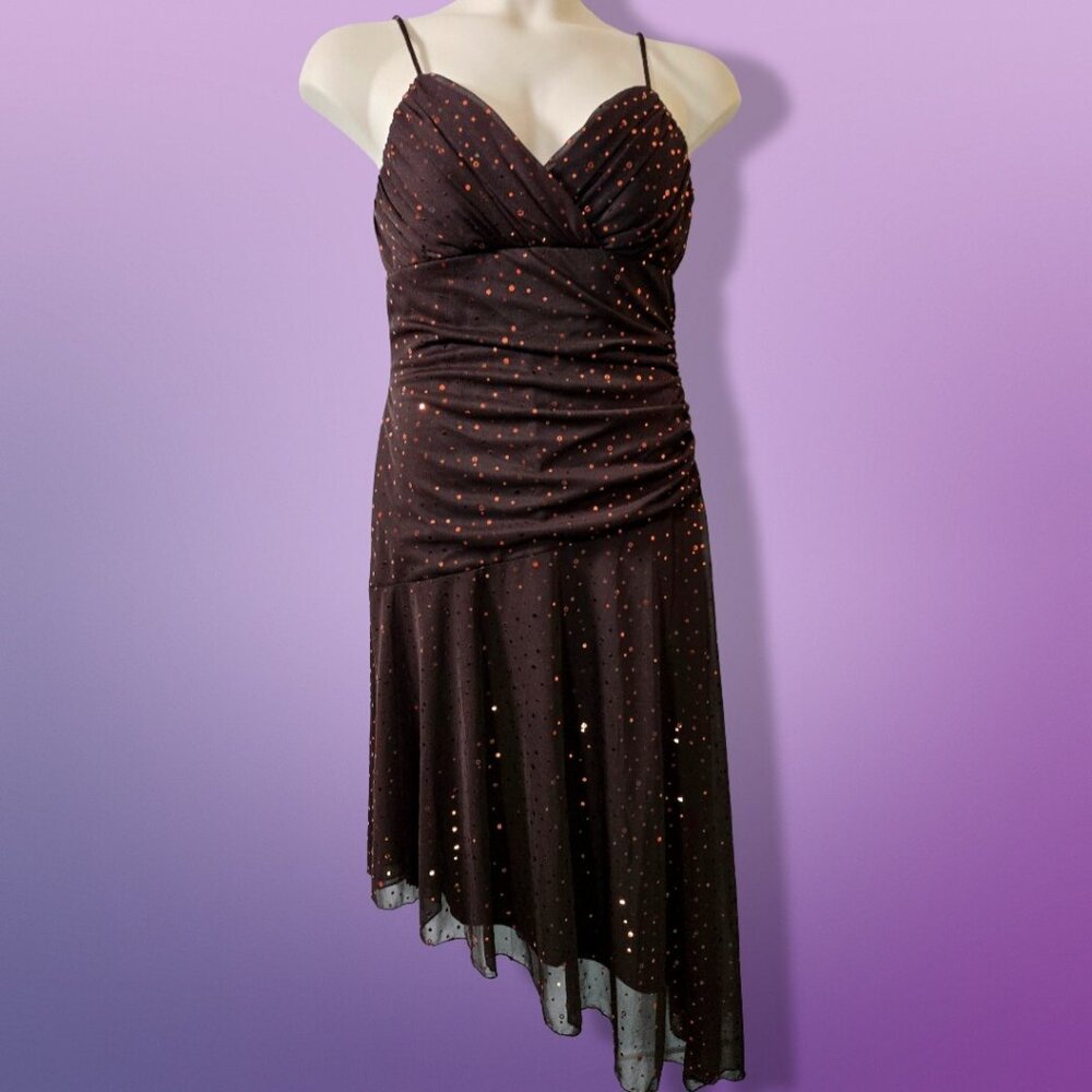 Y2K Brown Glitter Asymmetric Fairy Whimsigoth Dress Size L Prom Party Cocktail